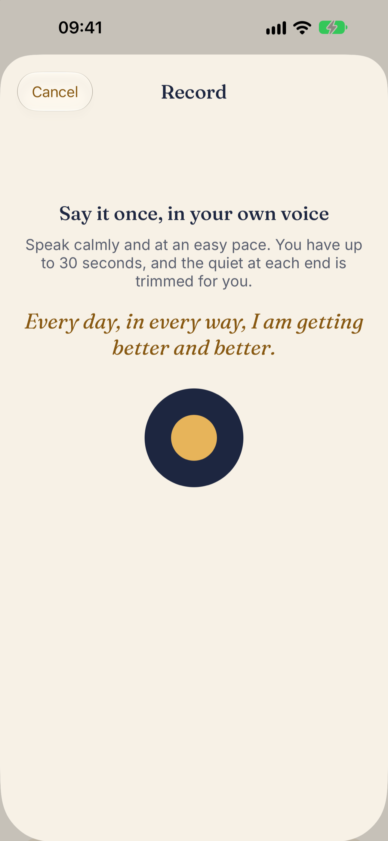 Recording an affirmation in Twenty Knots